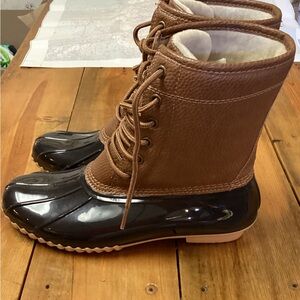 Women's Brown and Black Lace-Up Waterproof Boots